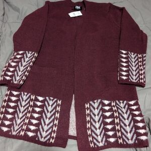 NWT FRYE WOMEN BURGUNDY SZ M SOUTHWESTERN JACQUARD CARDIGAN SWEATER POCKETS